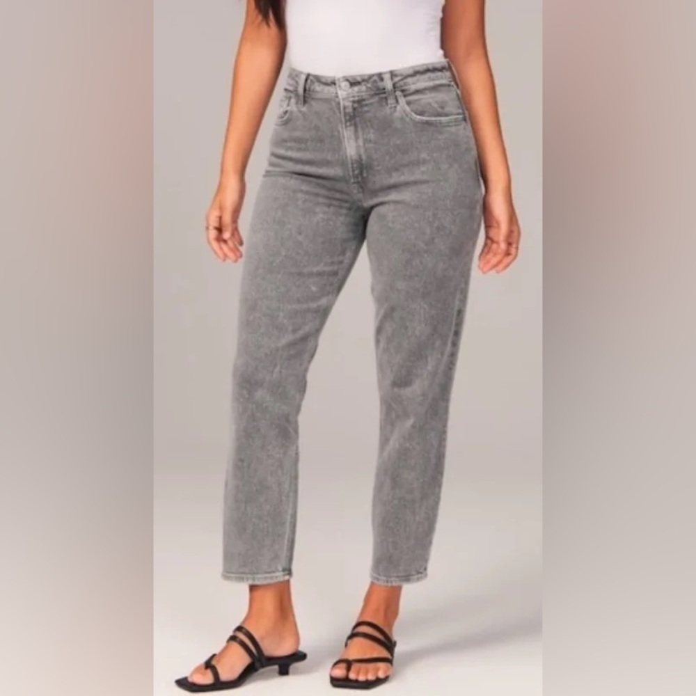 Abercrombie and Fitch High Rise Mom Jeans - Light Grey Wash